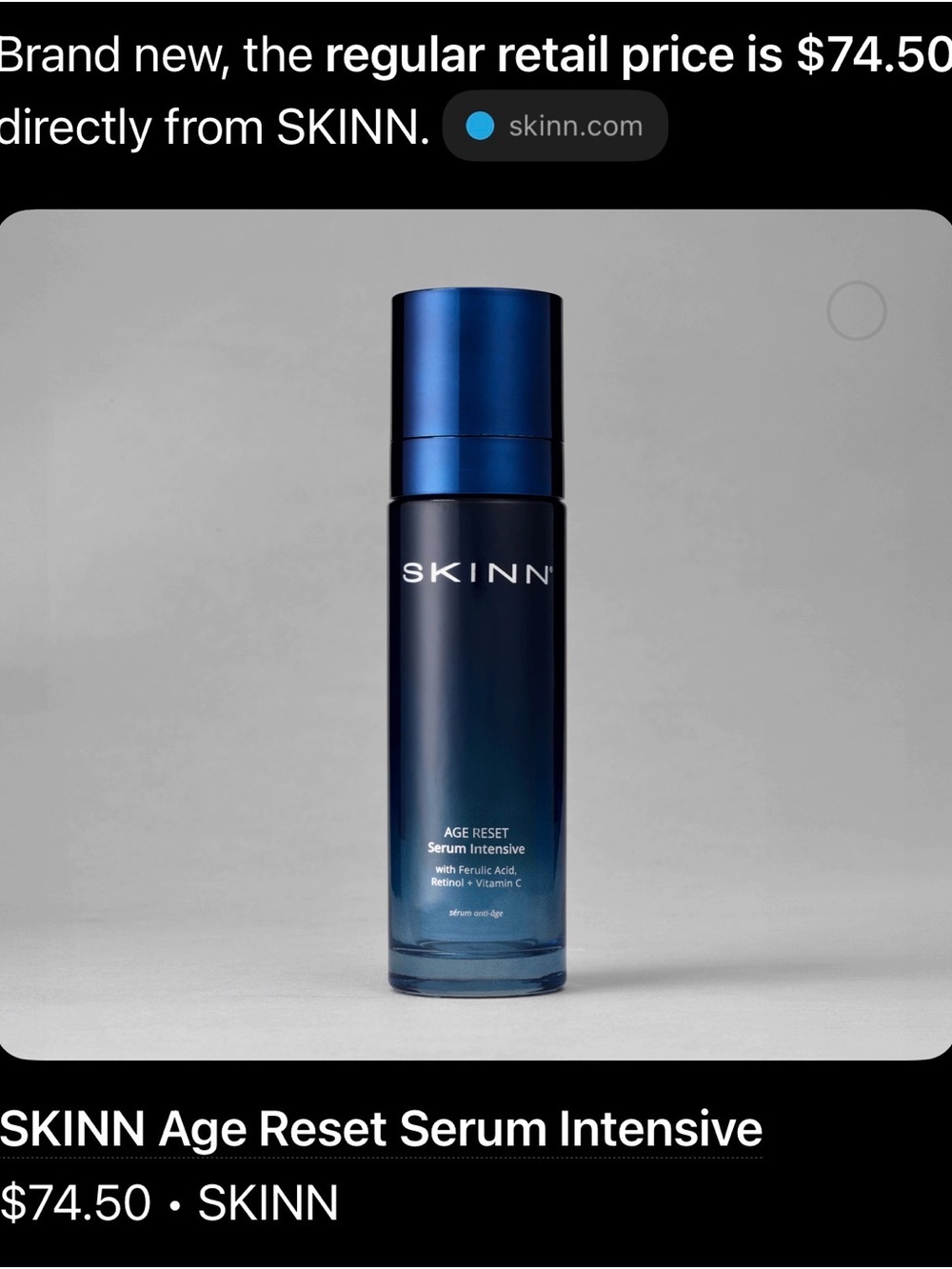 SKINN Age Reset Serum Intensive — Deep Blue Bottle